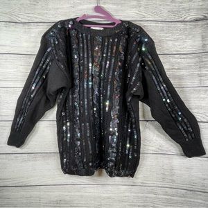 Eminent Vintage Sequin Cable Knit Black Shoulder Pads Dolman Party Sweat…